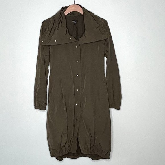 Eileen Fisher Bubble Hem Funnel Neck Belted Trench Coat Jacket Olive Size XS - Picture 4 of 13